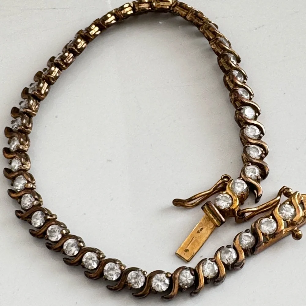 Vintage 925 Gold Plated CZ Wave Tennis Bracelet 7.25 7 1/4 Inches Cubic Zirconia - Picture 3 of 13